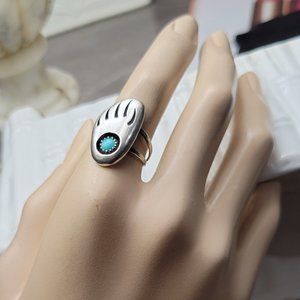 Ring Native American Indian Sterling Silver Size 6 Bear Paw Turquoise